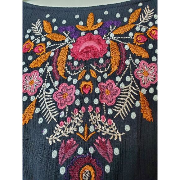 Free People Small Dress Black Mohave Embroidered‎ Mini Tunic Lace Long Sleeve - Picture 4 of 16